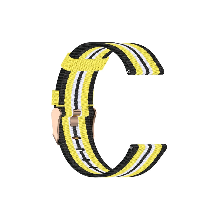 Black nylon canvas watch strap with yellow and white striped pattern