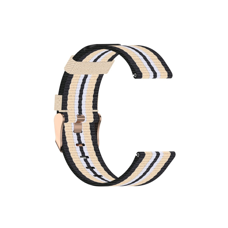 Black nylon canvas watch strap with beige and white striped pattern