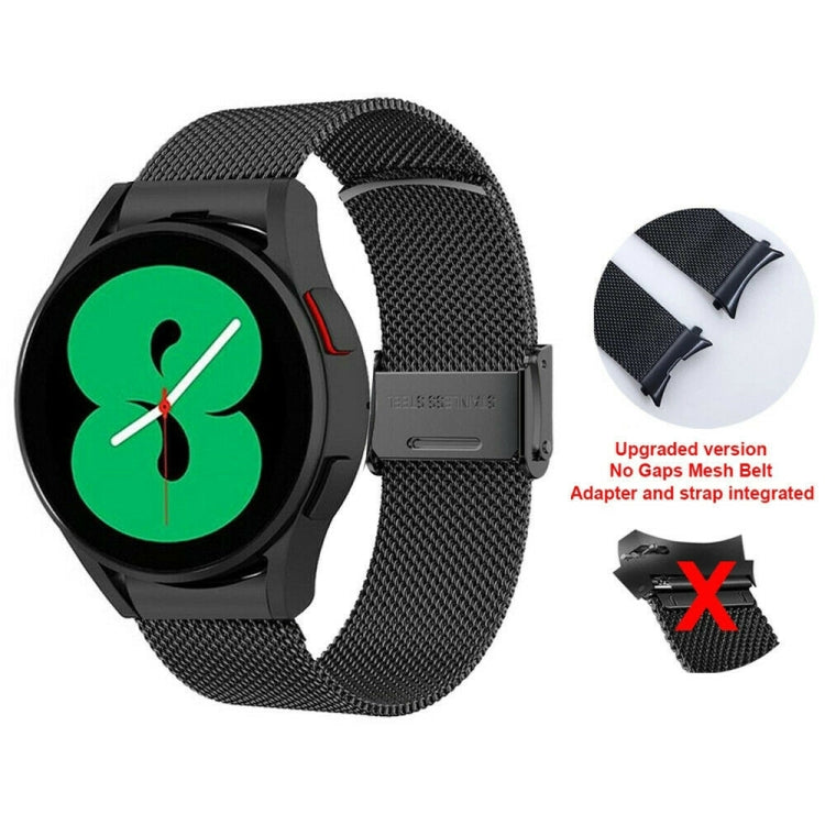 Black stainless mesh watch band with integrated metal buckle