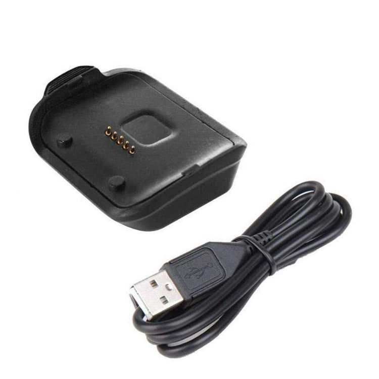 Black charging dock base with USB-A cable plug and charging contacts on top