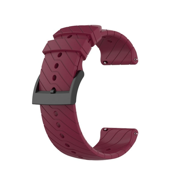 Red wine lightning silicone watch strap with adjustable holes and metal buckle for Suunto 7
