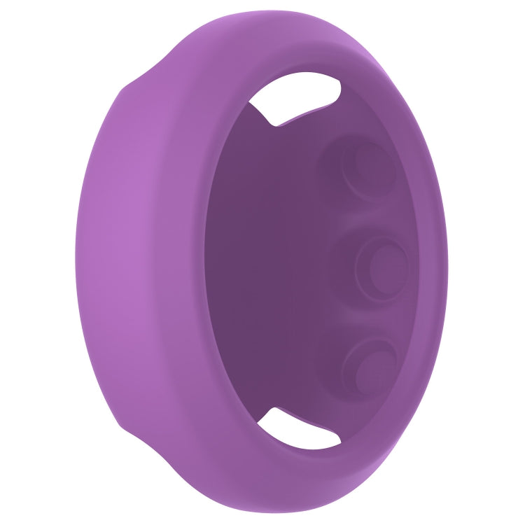 Purple silicone watch case cover with side cutouts for buttons and strap pins