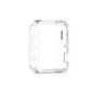 Clear TPU protective smartwatch case with raised edges and side cutouts, transparent fit.