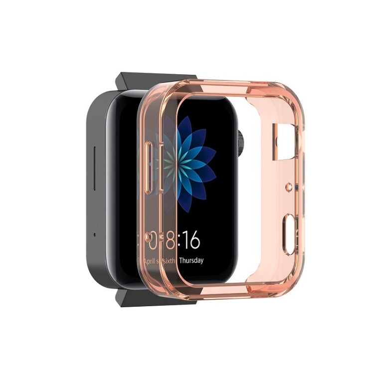 Transparent orange TPU protective smartwatch case with raised edges and cutouts.