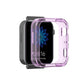 Transparent purple TPU protective smartwatch case with raised edges and cutouts.