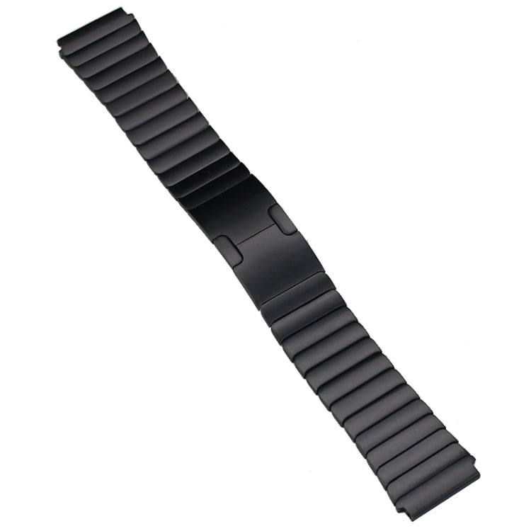 Black steel watch band strap with rowed links and rectangular clasp