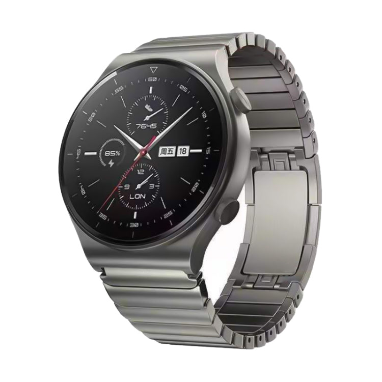 Silver steel watch band with buckle, linked metal strap and smooth segments