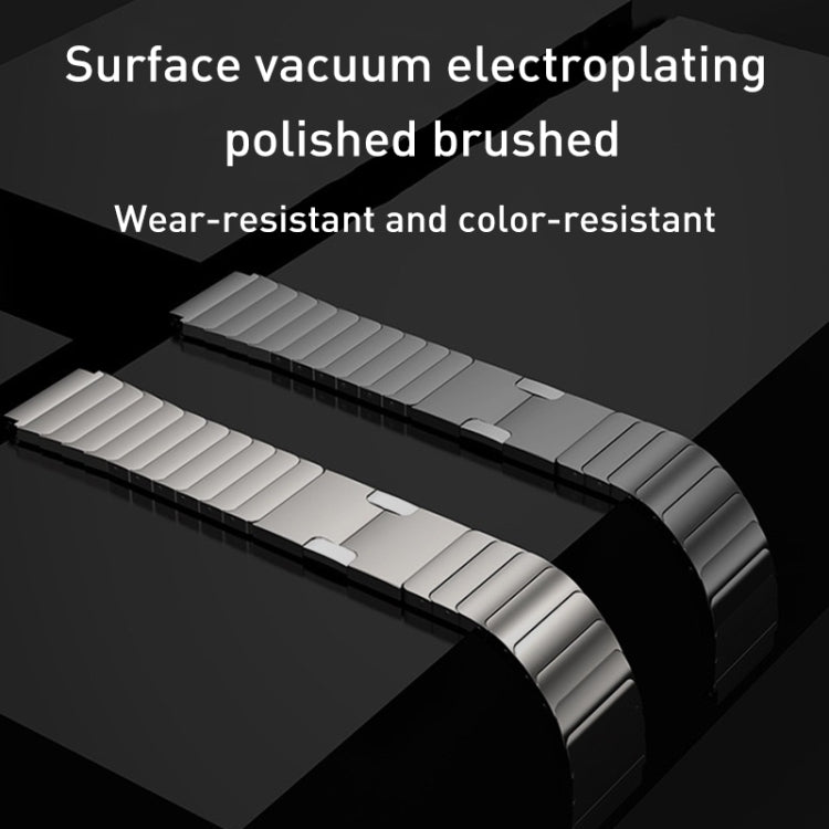 Silver steel watch band with polished, brushed link rows