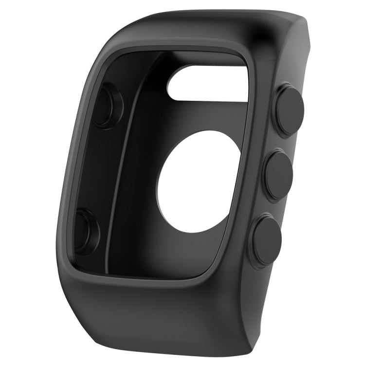 Black silicone watch case for POLAR M430 with snug fit and covered buttons