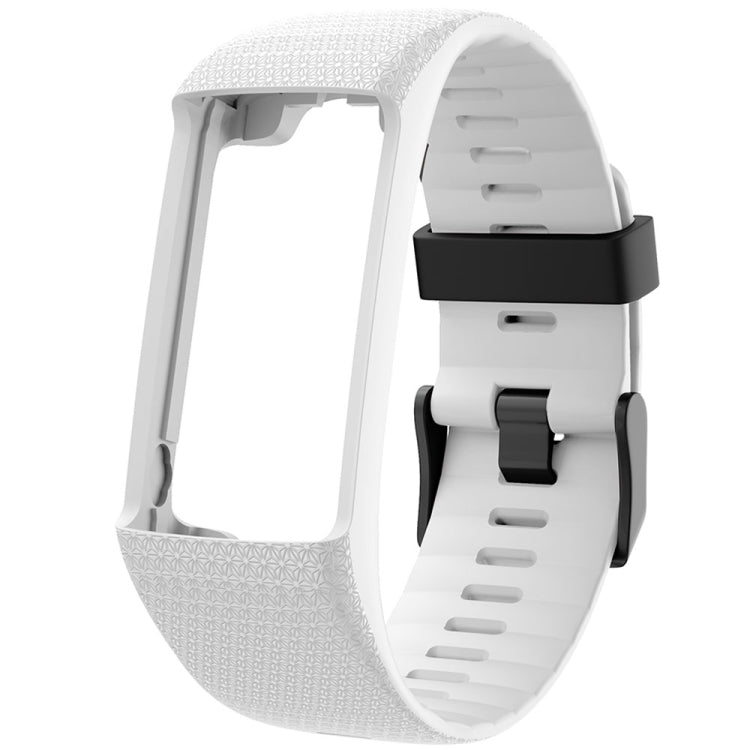 Textured watch strap, white with black clasp, underside view
