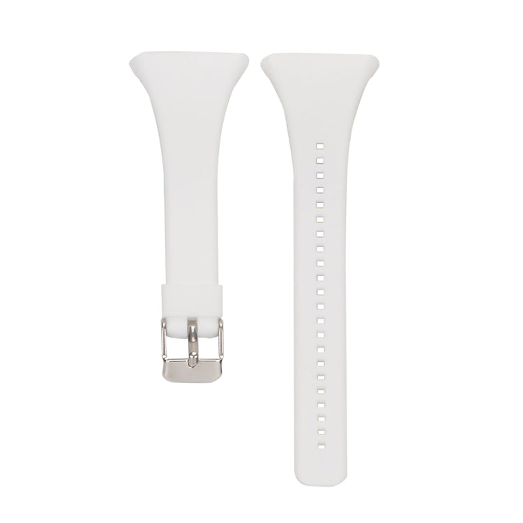 White silicone strap with metal buckle and length-adjustment holes