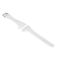 White silicone strap with metal buckle end and row of adjustment holes