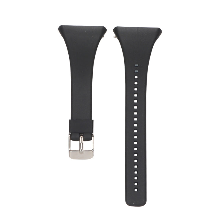 Black silicone strap with metal buckle and length-adjustment hole rows