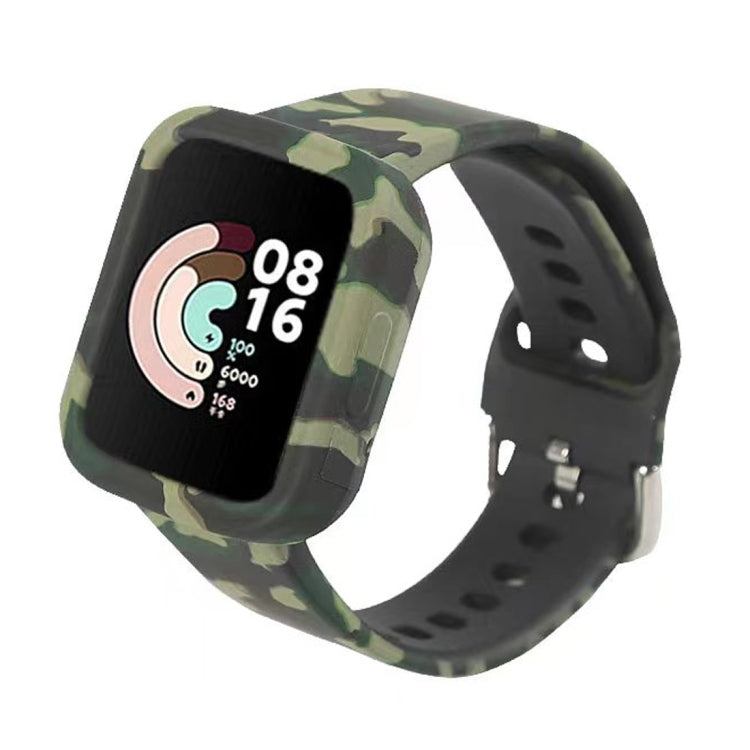 Camouflage silicone smartwatch band in green with matching black perforated strap