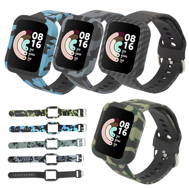 Camouflage silicone smartwatch band set with blue, gray, and dark patterns