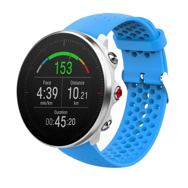 Silicone watch strap, blue perforated silicone with metal buckle clasp