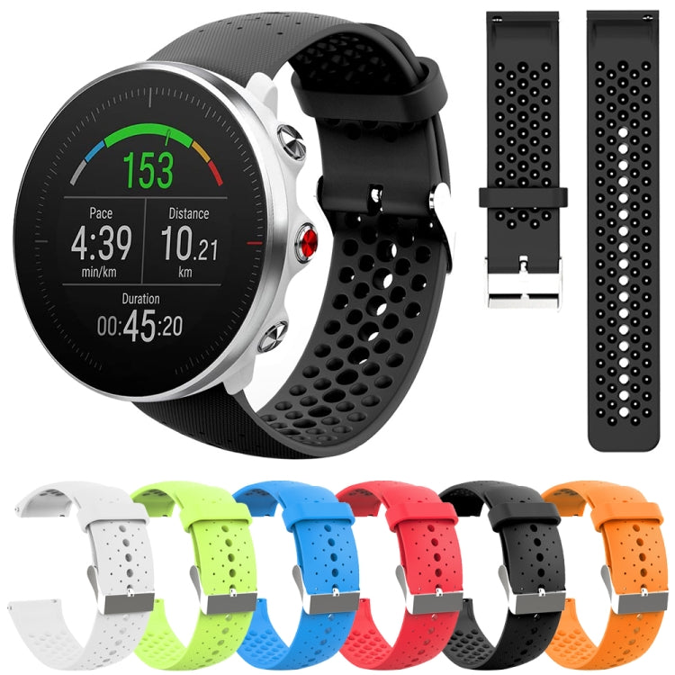 Silicone watch strap set, black strap shown with multiple color perforated bands