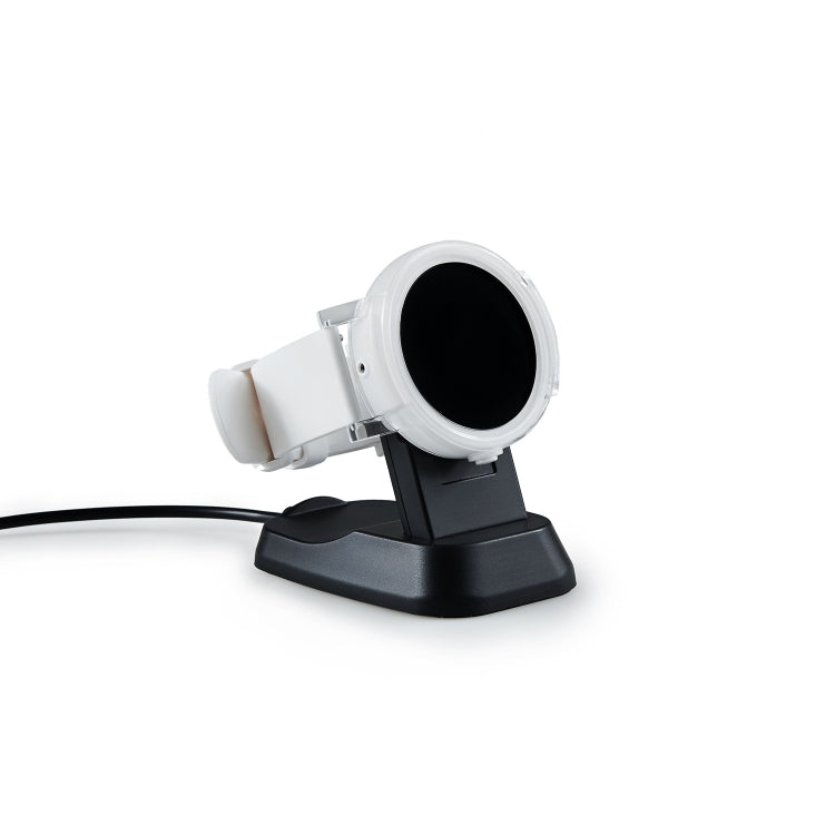Smartwatch magnetic charging base with black stand and circular charging cradle