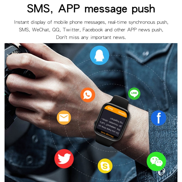 Black smartwatch on wrist with screen showing app notification icons