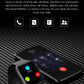 Black smartwatch with touch screen showing call and menu icons