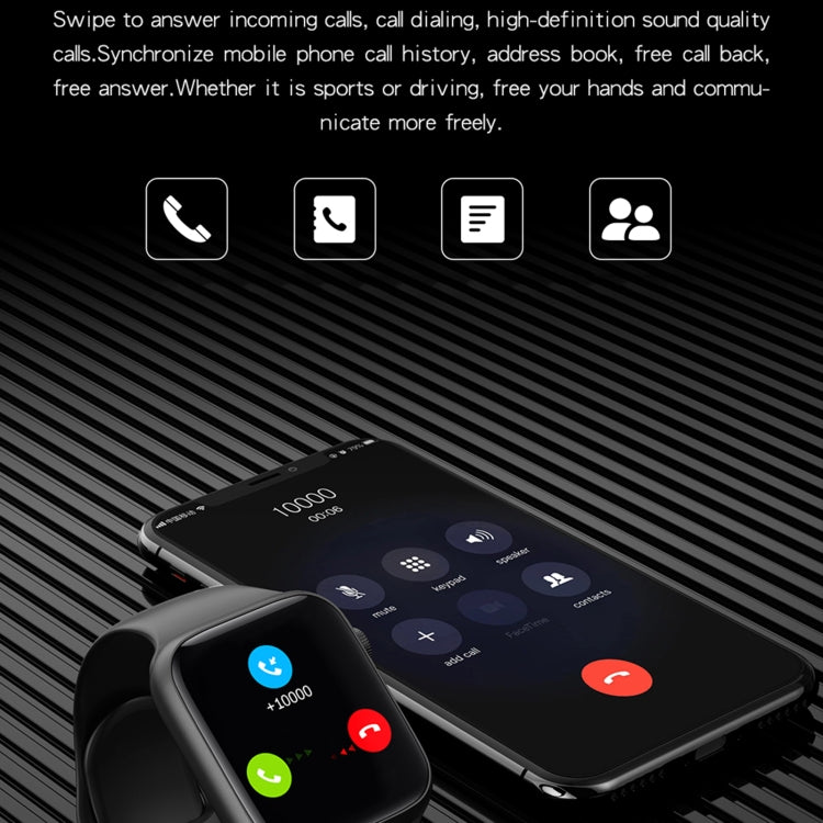 Black smartwatch with touch screen showing call and menu icons