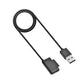 USB-A to device charging cable with black connectors and looped cord