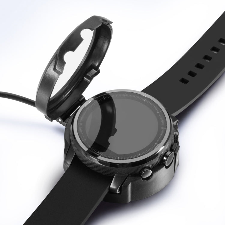 Black smartwatch dock charger with cable and open charging cradle