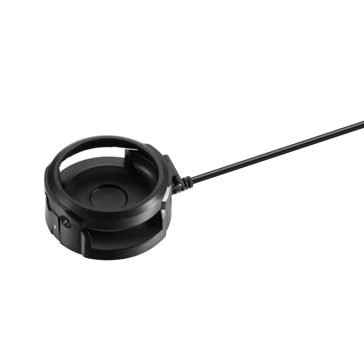 Black smartwatch charging cradle dock with loop opening and cable