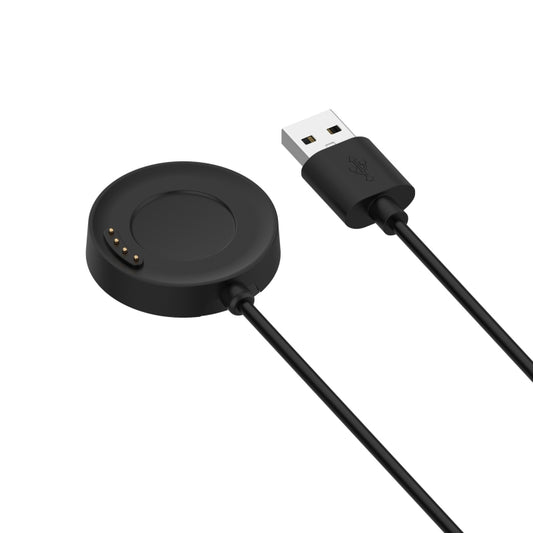 Black USB-A plug charging cable with round dock and pin contacts.