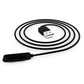 Coiled black charging cable with USB connector and watch charging dock