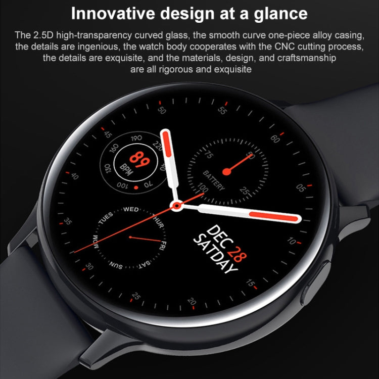 Black smart wristband smartwatch with curved glass face and multi-complication layout