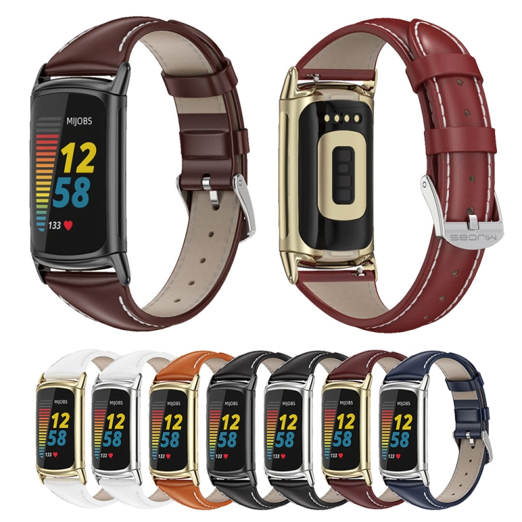 Assorted genuine leather slim watch bands with gold-tone clasps for Fitbit Charge 5