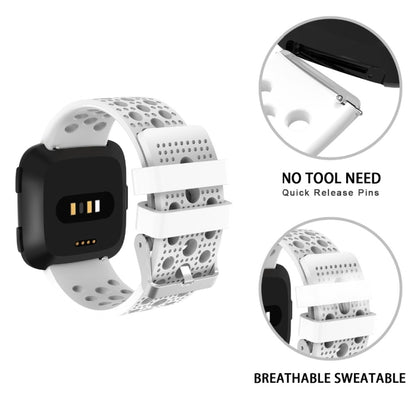 Breathable perforated TPU watch strap with quick-release for Fitbit Versa, white.