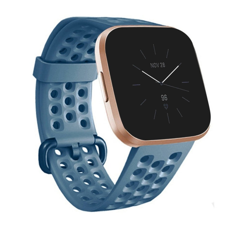 Large breathable silicone watch band with perforated strap and adjustable buckle, dark blue.