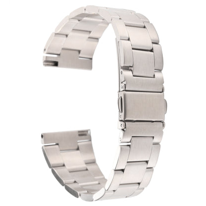 22mm three-bead steel watch band, silver-tone, folding clasp and linked links