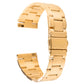 22mm three-bead steel watch band, gold-tone, circular view with clasp and links