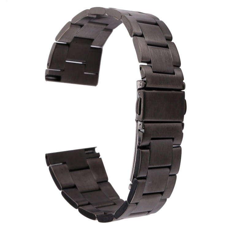 22mm three-bead steel watch band, dark gray-tone, curved linked strap with clasp