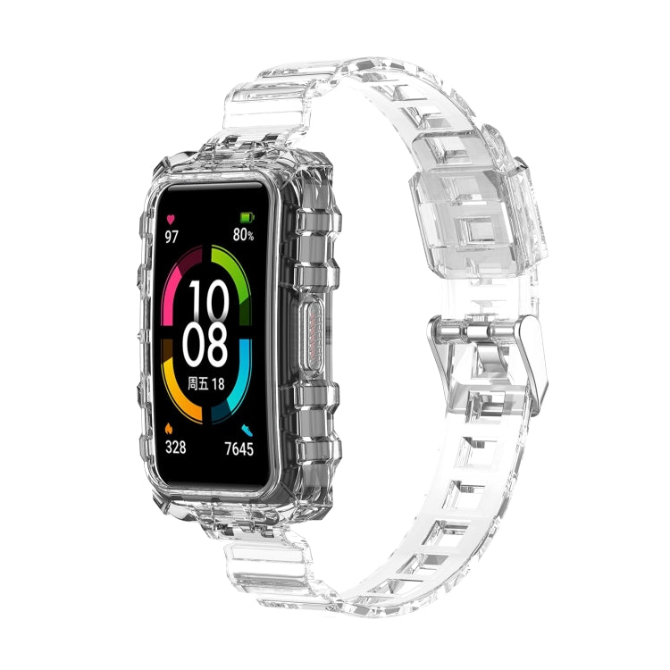 Transparent silicone watch band with integrated links, white for Huawei Band 7.