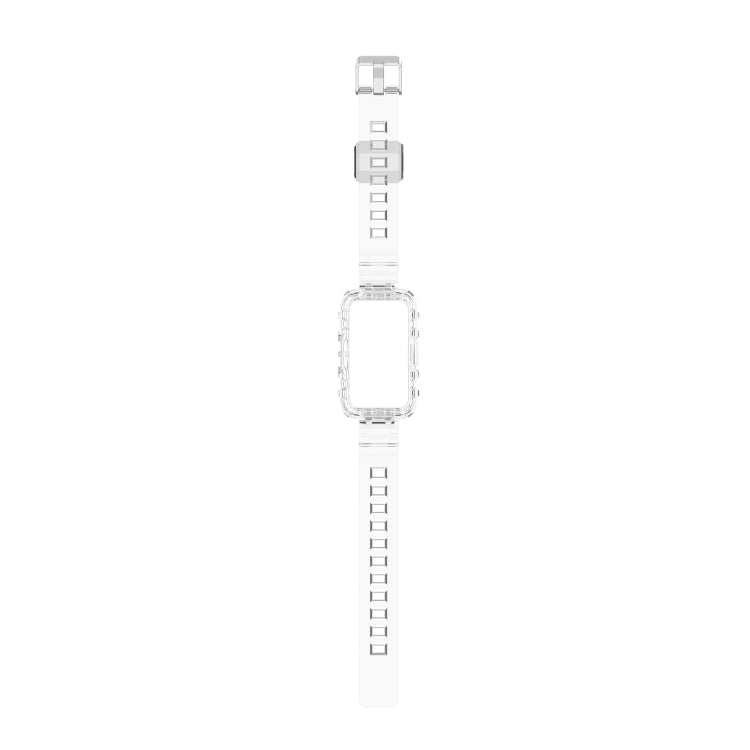 Transparent silicone watch band, white for Huawei Band 7 with clasp and strap links.