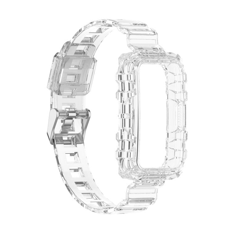 Transparent silicone watch band with integrated links, clear white for Huawei Band 7.