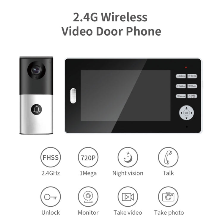 Wireless video door phone set with outdoor doorbell camera and indoor monitor