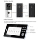 Wireless video doorbell components diagram with outdoor doorbell and indoor monitor
