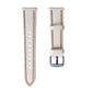 White leather watch strap with buckle, red stitching on edges and center row of punched holes