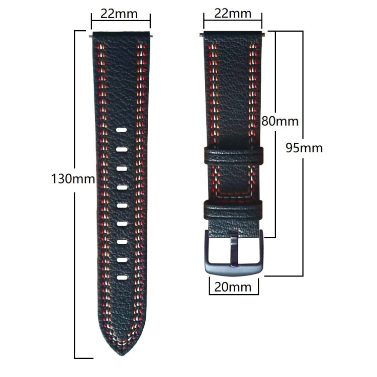 Leather watch band dimensions: 22mm width, 130mm length, 80mm strap height, buckle included
