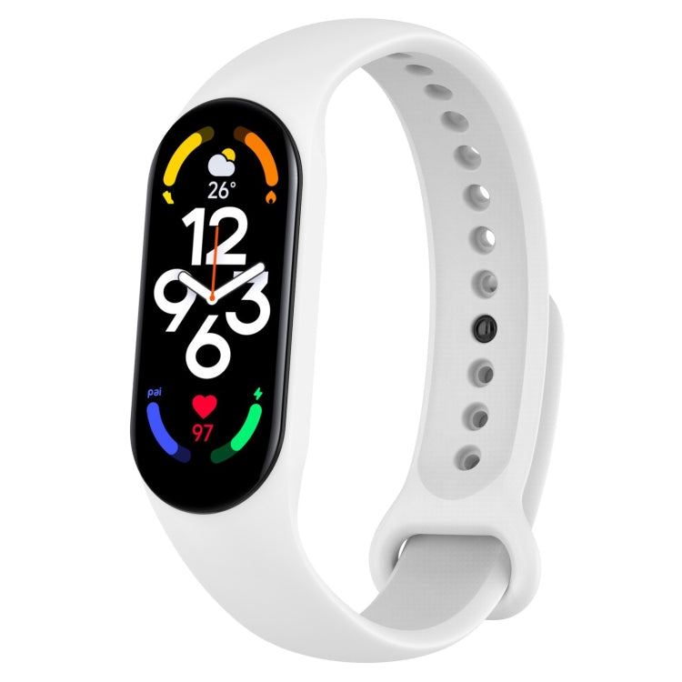 White silicone smartwatch band with oval display and textured strap pin holes