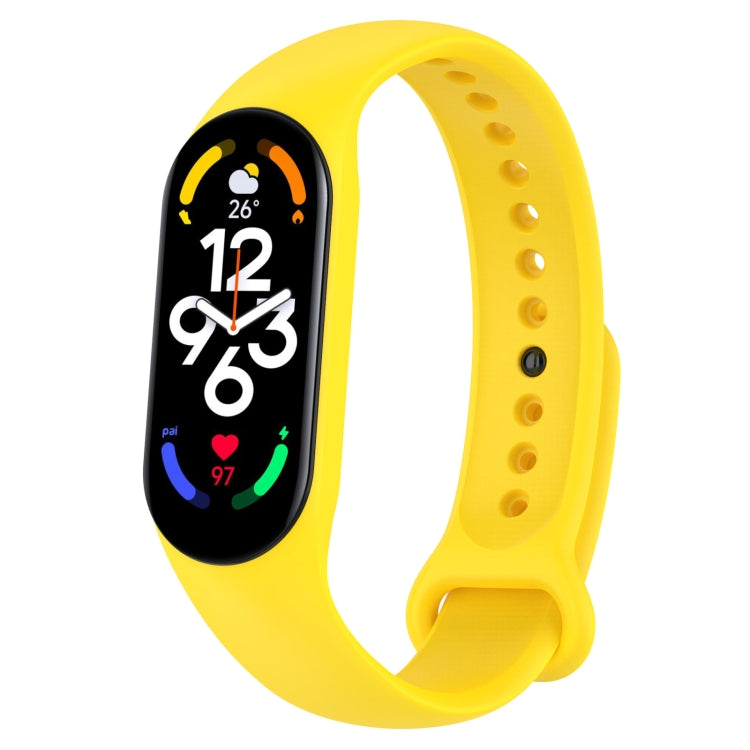 Yellow silicone smartwatch band with oval display and row of strap holes