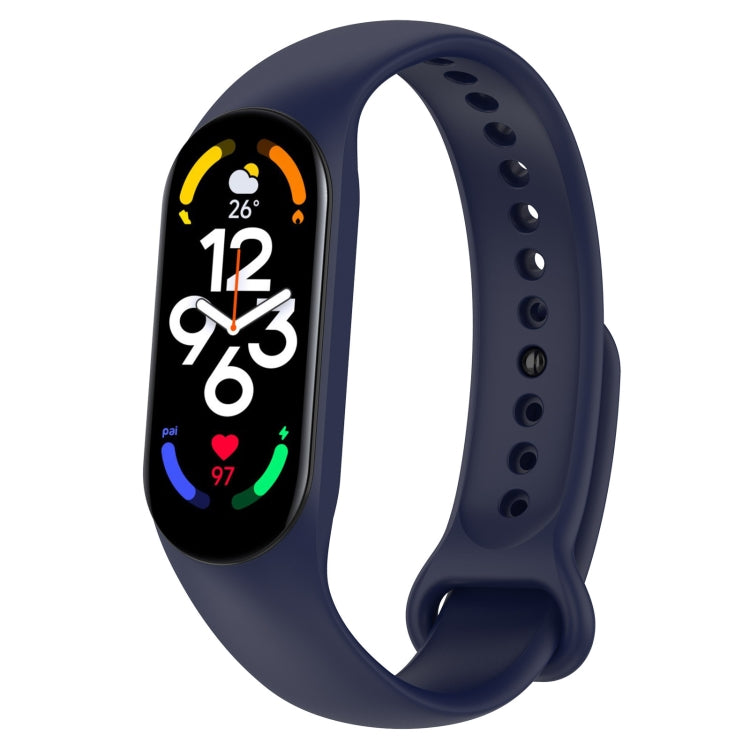 Navy silicone fitness watch band with perforated strap and oval display