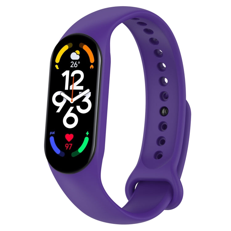 Purple silicone smartwatch band with oval display and side pin holes