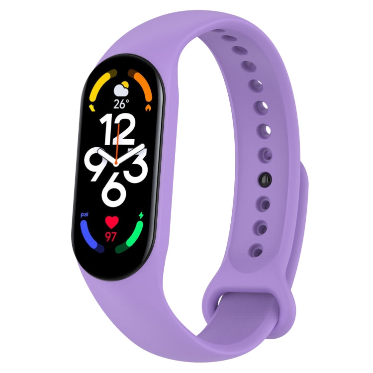 Purple silicone fitness watch band with perforated strap and oval display