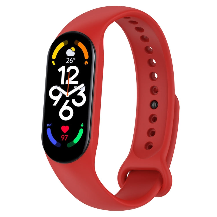Red silicone fitness watch band with perforated strap and oval display
